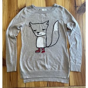 Maison Jules Sweater Fox 🦊 In Socks Sz Small Tan Anthropomorphic EUC!